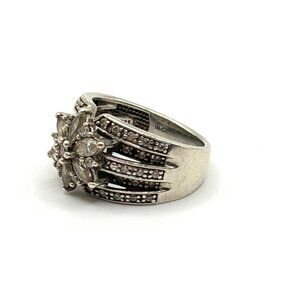 Vintage Sterling Silver Floral Ring With CZ Stones 925 6.5